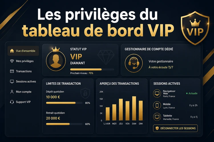 Les privilèges du tableau de bord VIP après connexion